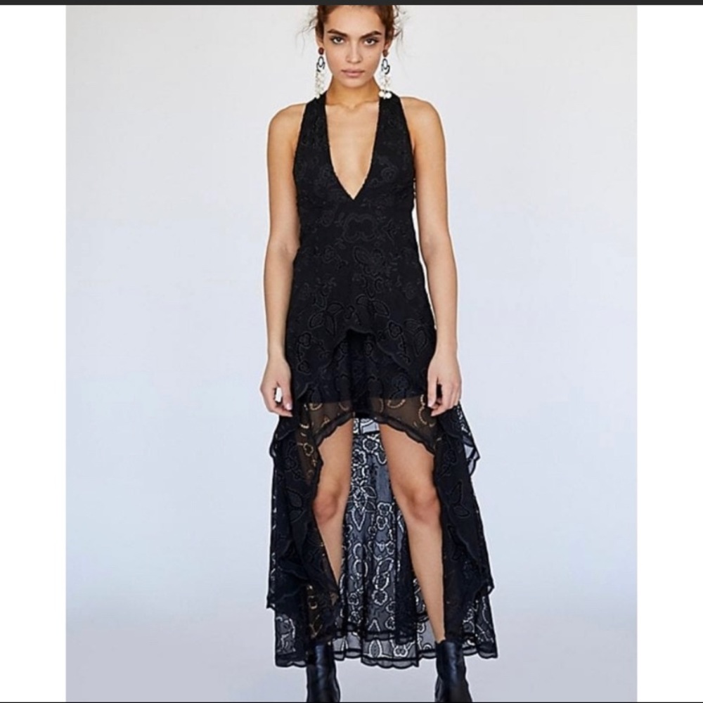 FREE PEOPLE Black Lace CATALINA Lace Up Dress